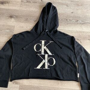 Calvin Klein Black Cropped Logo Hoodie size M